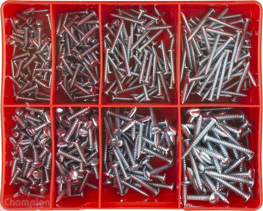 Champion CA560 Pan Head Slotted Self Tapping Screw Kit, 400 Pieces - AIMS Industrial Supplies