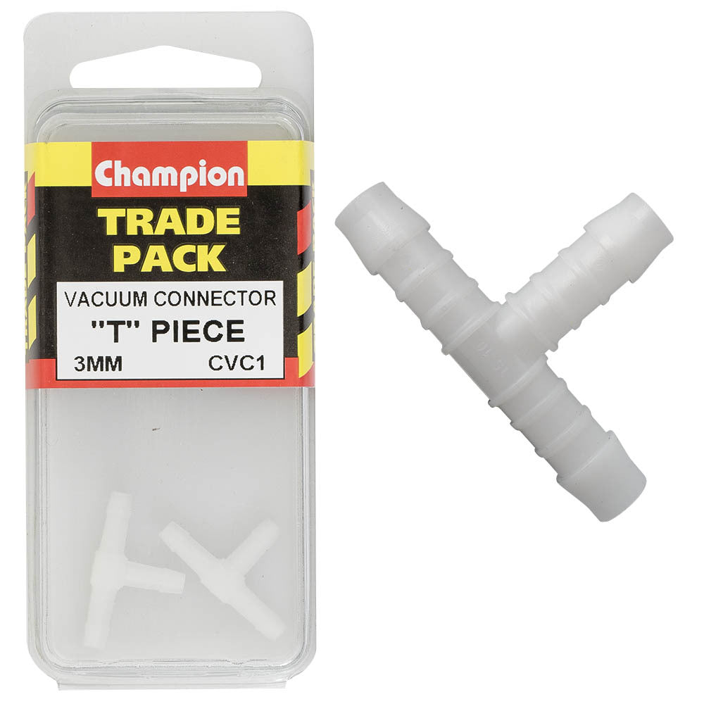 Champion CVC1 Vacuum Connector Equal T Piece 3mm - Box of 6 (3 Packs of 2)