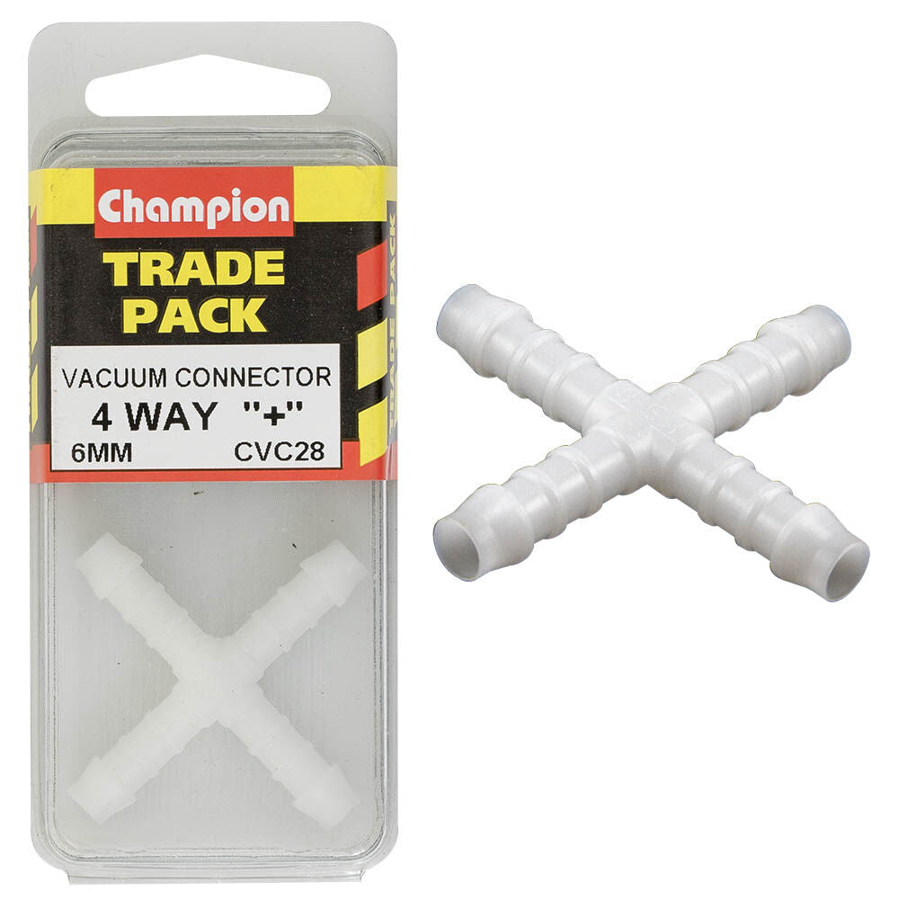 Champion CVC28 Vacuum Connector 4 Way 'X' Piece 6mm - Box of 3
