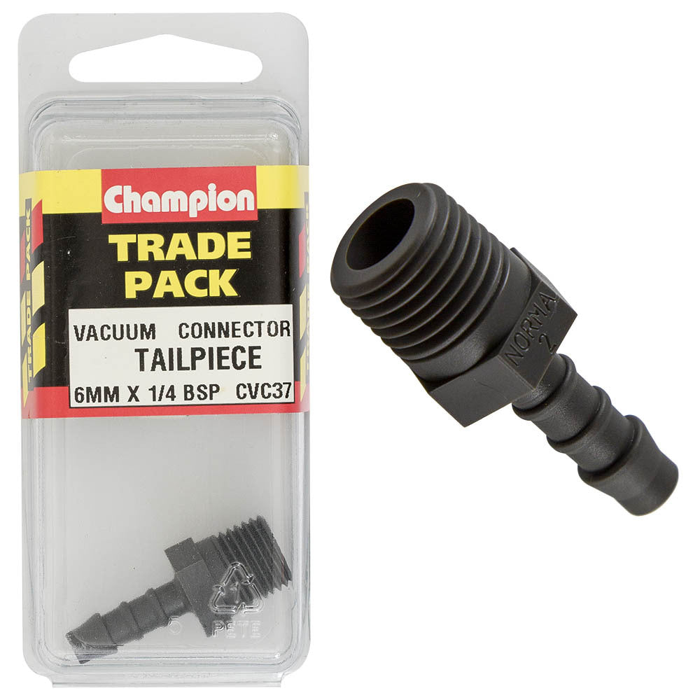Champion CVC37 Vacuum Connector Tailpiece 6mm x 1/4" BSP - Box of 3