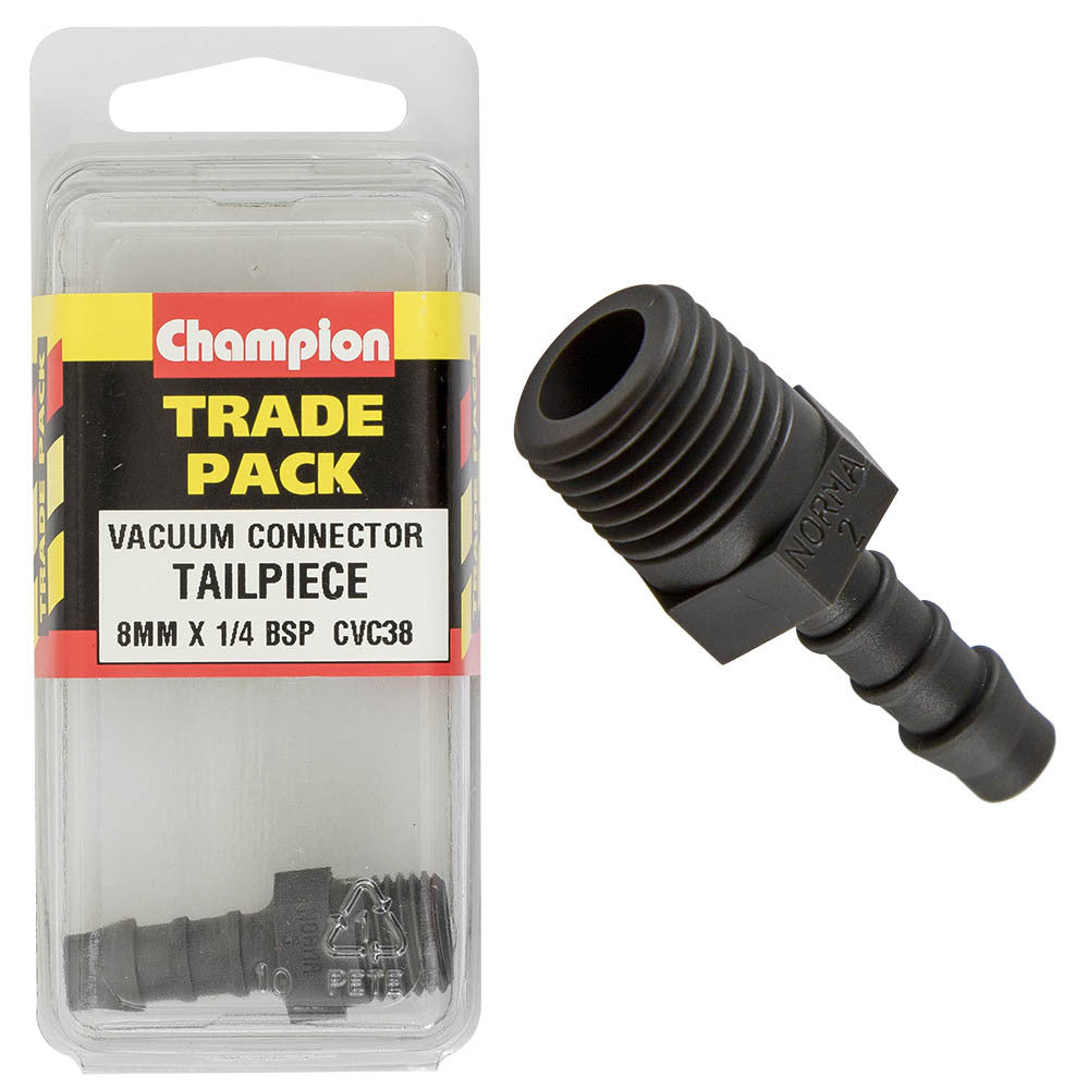 Champion CVC38 Vacuum Connector Tailpiece 8mm x 1/4" BSP - Box of 3