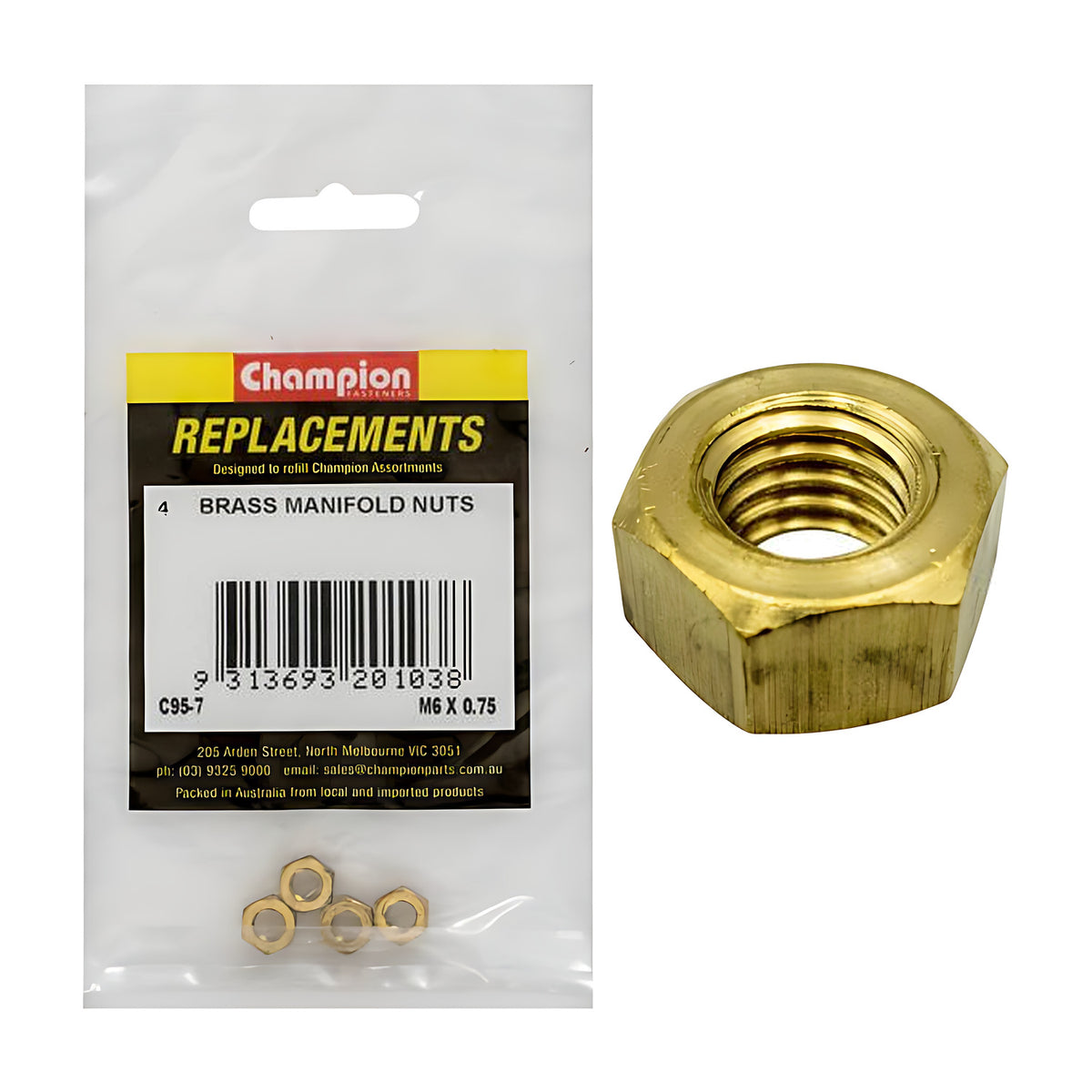 Champion Manifold Nut Brass - Metric