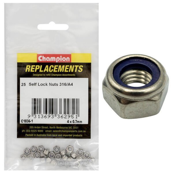 Champion Self Locking Hex Nut - 316/A4 - AIMS Industrial Supplies