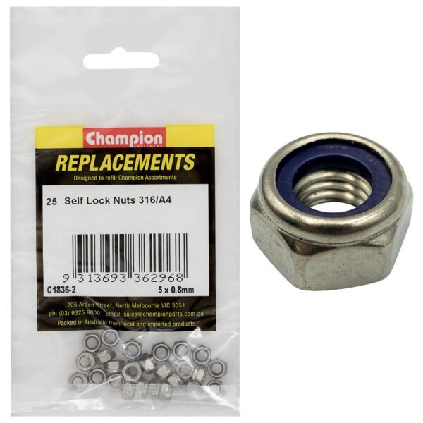 Champion Self Locking Hex Nut - 316/A4 - AIMS Industrial Supplies