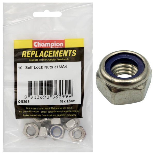 Champion Self Locking Hex Nut - 316/A4 - AIMS Industrial Supplies