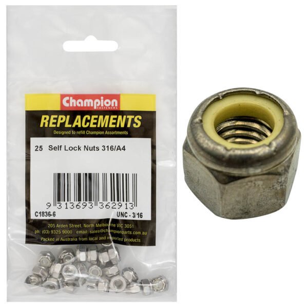 Champion Self Locking Hex Nut UNC - 316/A4 - AIMS Industrial Supplies
