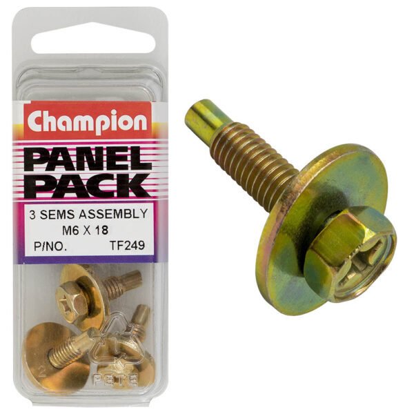 Champion TF249 Sems Assembly Combo Flat Washer Pilot M6 x 18mm - Box of 9 (3 Packs of 3) - AIMS Industrial Supplies