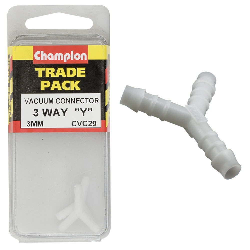 Champion Vacuum Connector 3 Way 'Y' Piece 3mm - Box of 6 (3 Packs of 2)