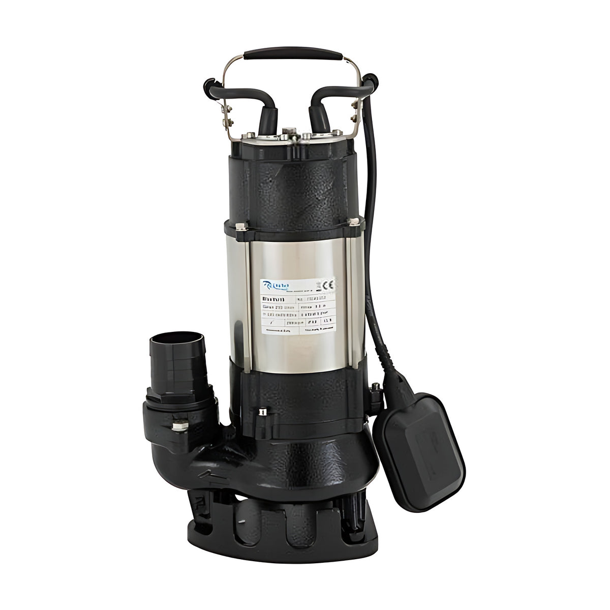 ClayTech BlueVort 9 submersible drainage pump with stainless steel body, black cast base and float switch