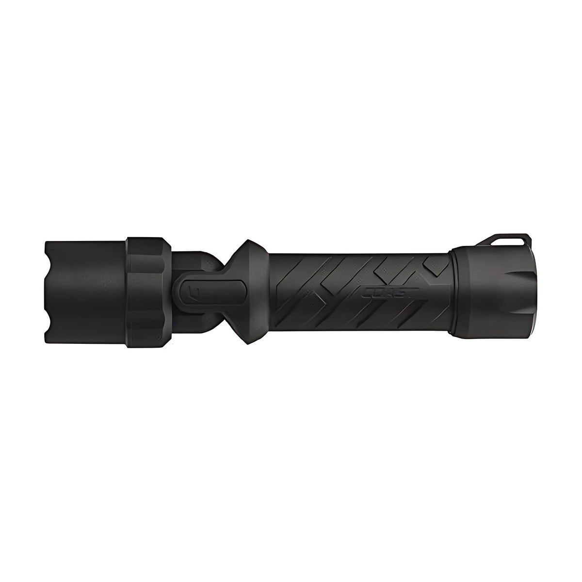 Coast PS400S Polysteel torch, black with a swivel joint behind the head, shown straight in side view
