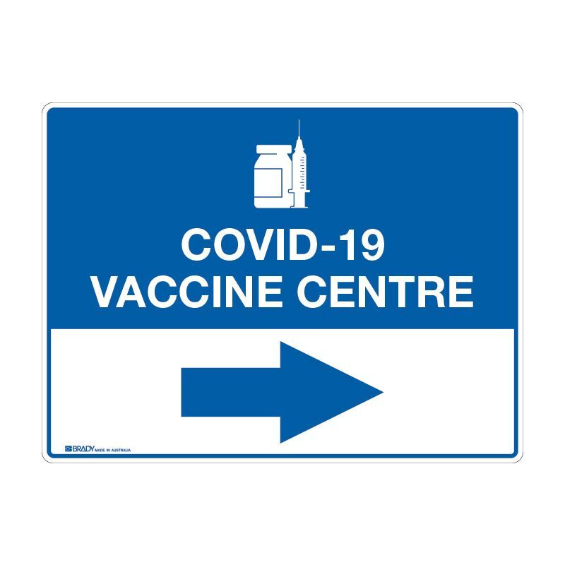 COVID-19 Vaccine Centre Sign, Right 450  x  300mm Polypropylene