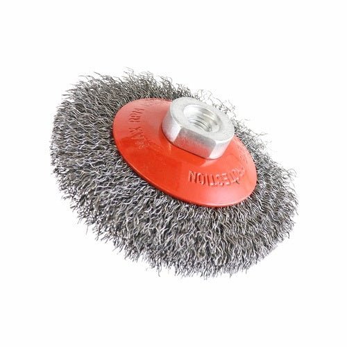 Crimped Conical Brush- Rocket, Steel 100mm x M10 - AIMS Industrial Supplies