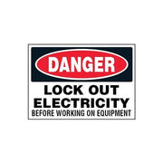 Danger Lock Out Electricity Before Working On Equipment - AIMS Industrial Supplies