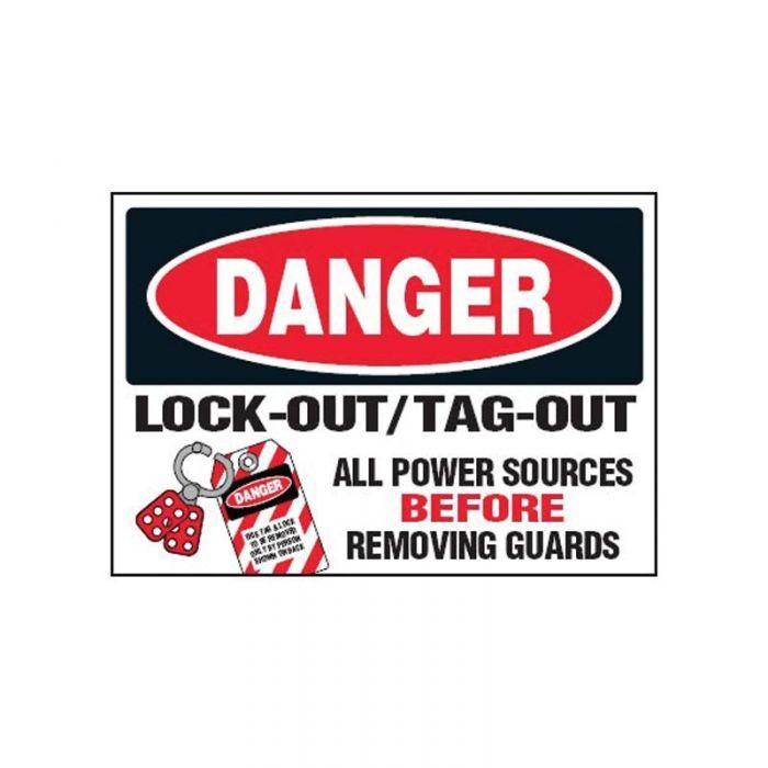 Danger Lockout Tagout All Power Sources Label - AIMS Industrial Supplies