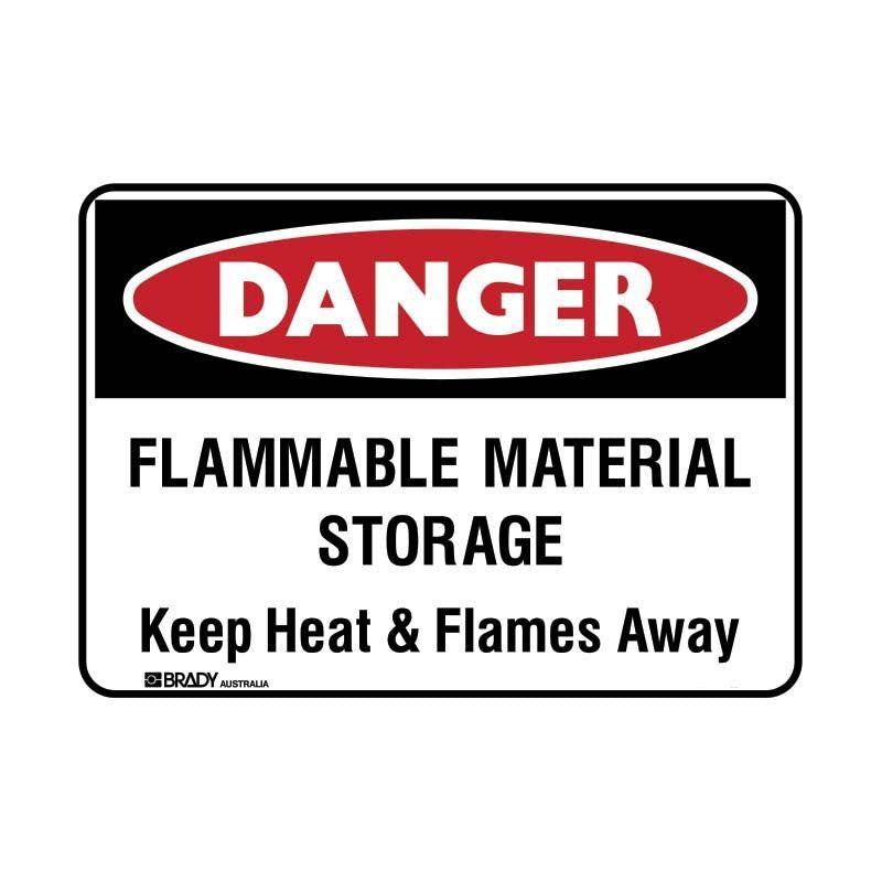 Danger Sign - Flammable Material Storage Keep Heat & Flames Away 300 x 225mm UltraTuff Metal