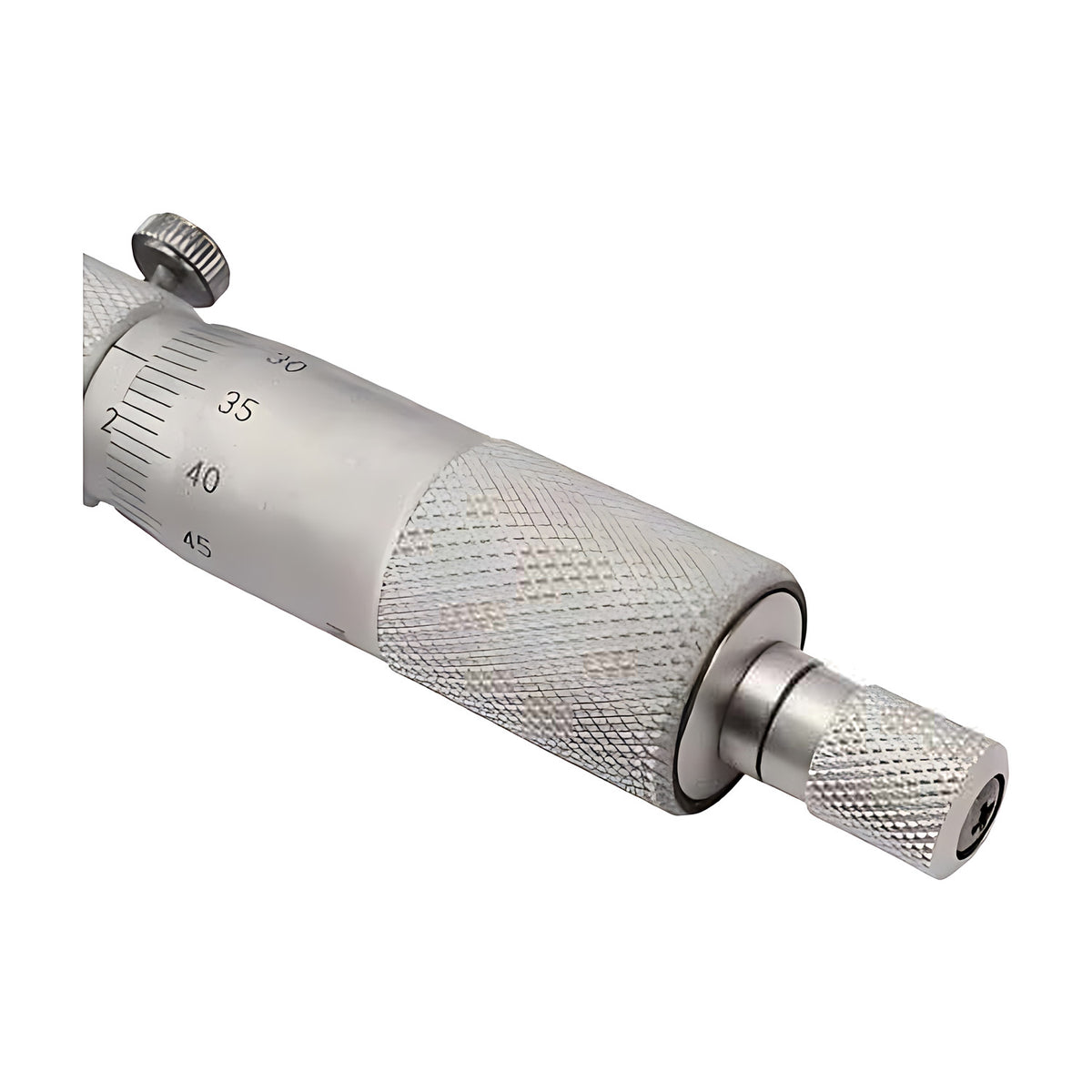 Dasqua Depth Micrometer, close view of the knurled thimble and ratchet knob