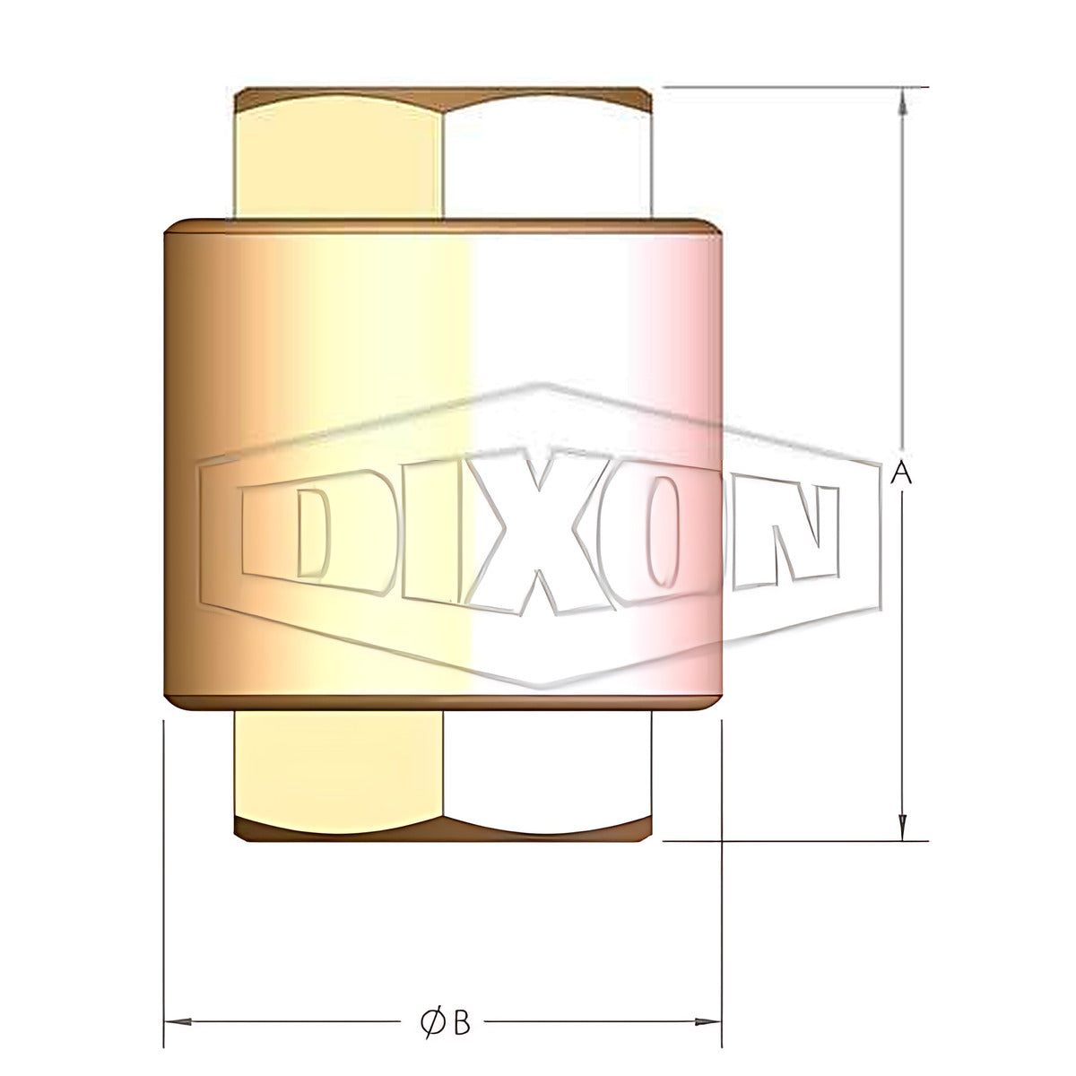 Dimension drawing of Dixon Brass Inline Spring Check Valve York Plastic Stem, 10 mm to 100 mm