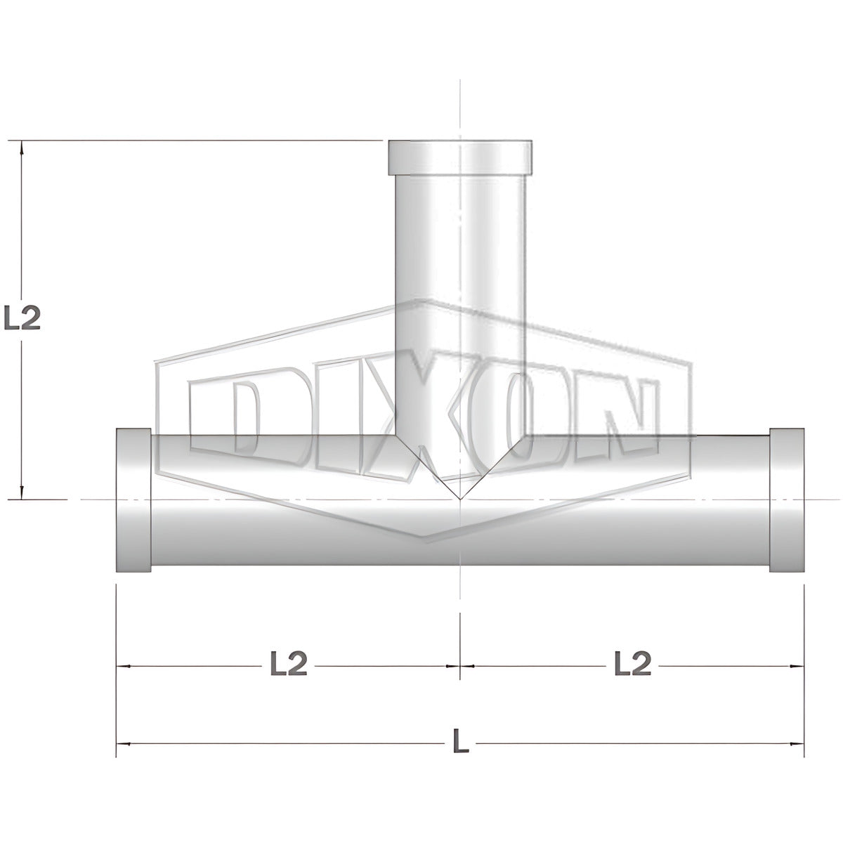 Dimension drawing of Dixon Shouldered Equal Tee Galvanised Mild Steel, 50 mm to 150 mm