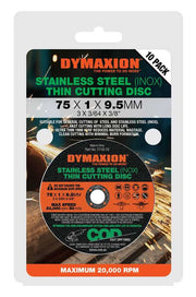 Dymaxion 75mm Stainless Steel (INOX) Thin Cutting Disc - 10/Pack - AIMS Industrial Supplies