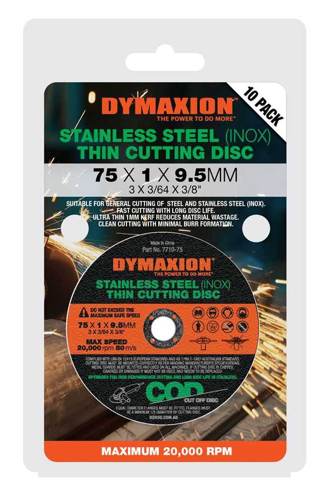 Dymaxion 75mm Stainless Steel (INOX) Thin Cutting Disc - 10/Pack - AIMS Industrial Supplies