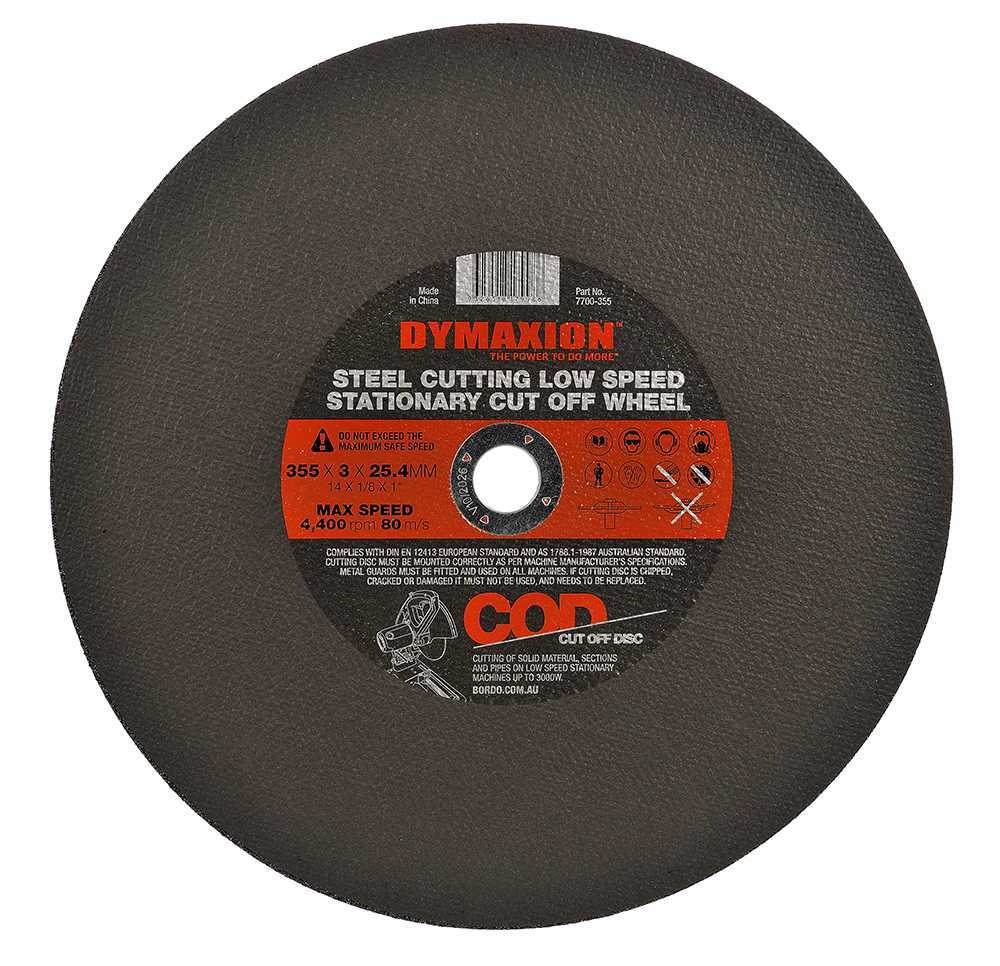 Dymaxion Steel Cutting Low Speed Stationary Cut Off Wheel 355 x 3 x 25.4mm - Pack of 5