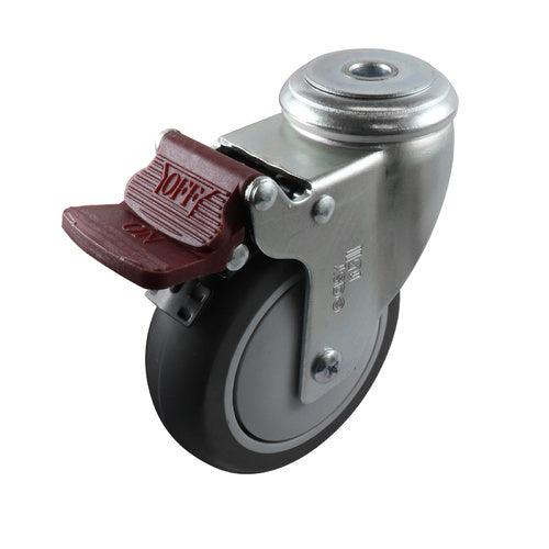 EasyRoll 100mm Urethane Swivel Brake Bolt Hole Castor G6 120kg G61TZ45K100