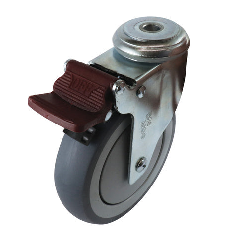 EasyRoll 125mm Grey Rubber Swivel Brake Bolt Hole Castor G6 100 kg  G61TZ44K125