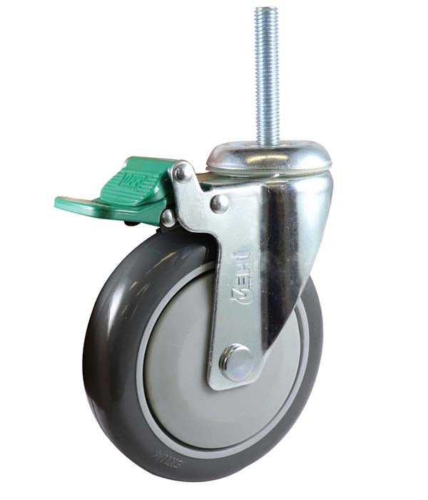 Easyroll 125mm Grey Urethane Swivel Brake Bolt Hole Directional Lock Castor G61