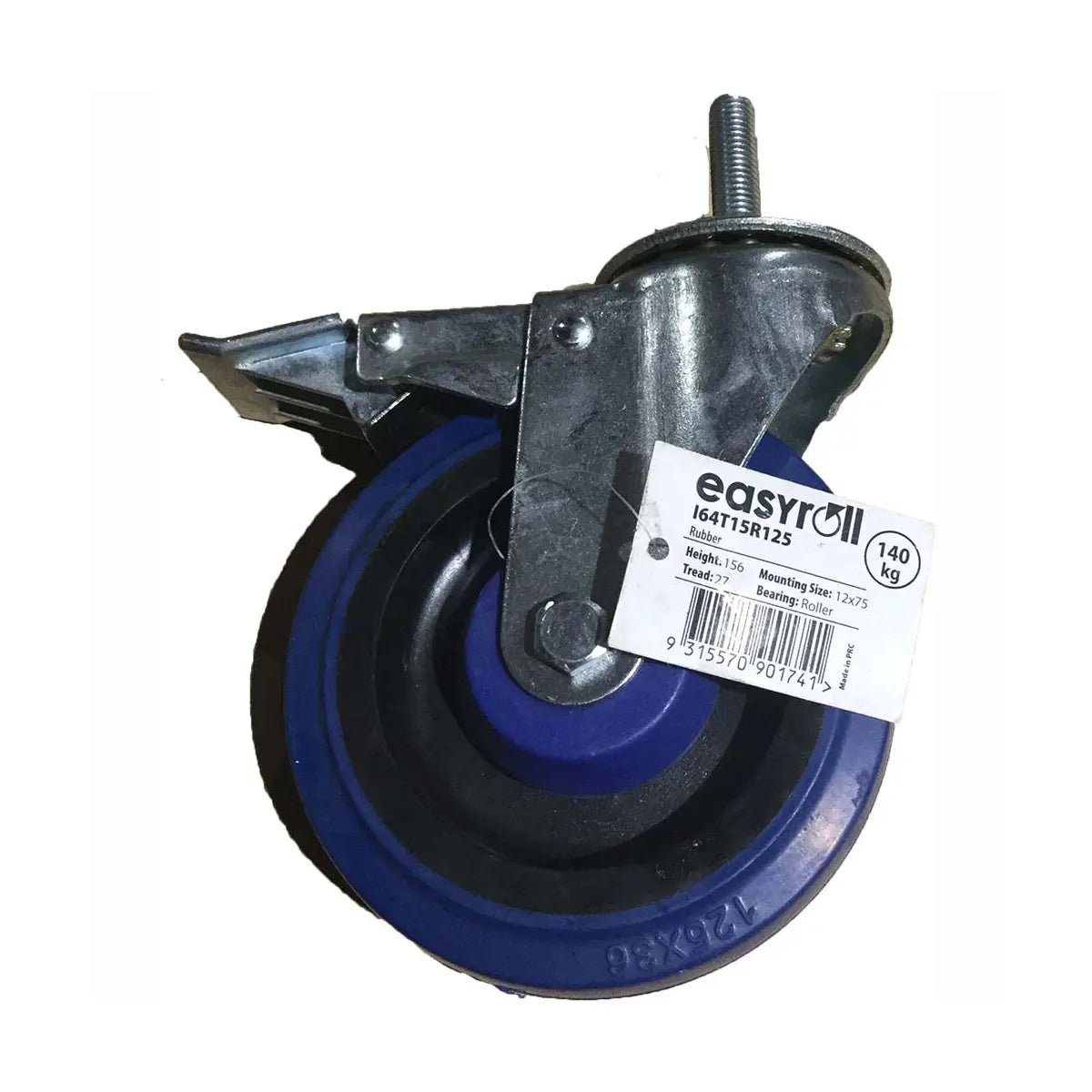 EasyRoll 125mm Swivel Stem Castor with Brake - Elastic Rubber Wheel - AIMS Industrial Supplies