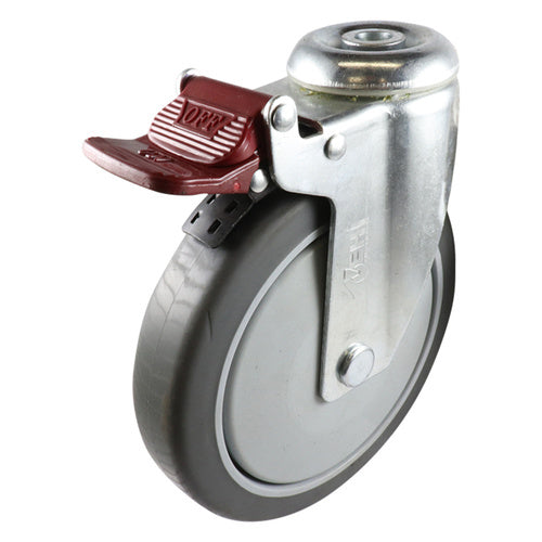 EasyRoll 150mm Grey Rubber Swivel Brake Bolt Hole Castor G6 120 kg  G61TZ44K150