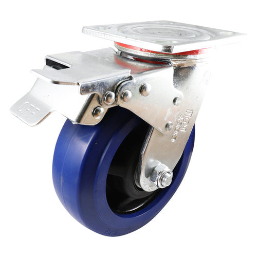 EasyRoll 200mm Blue Rubber Swivel Plate Brake Castor - J2 Series