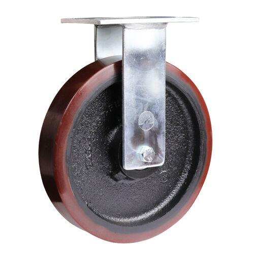 Easyroll 250mm Urethane On Cast Iron Fixed Plate Mount Castor 1200kg