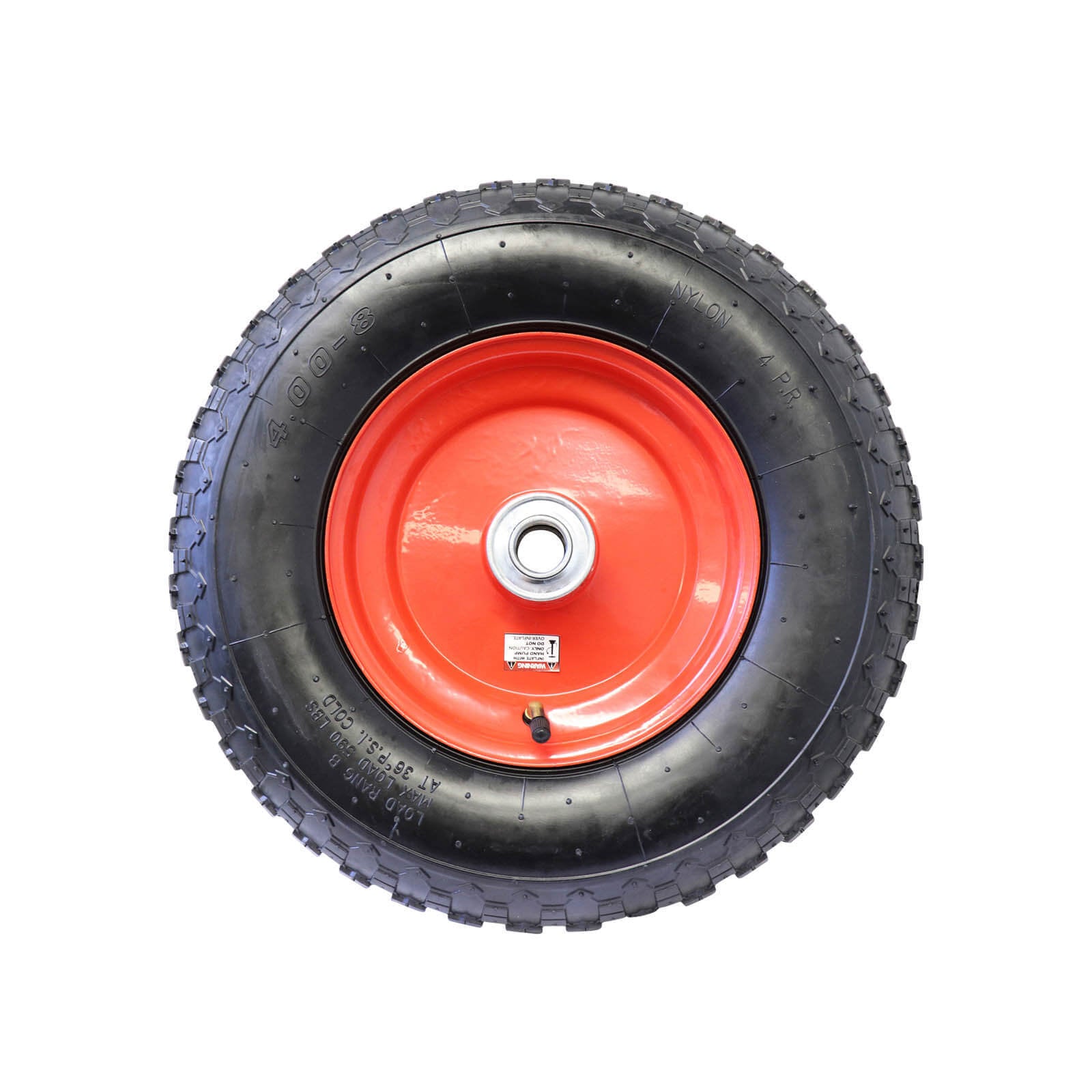 EasyRoll 4 x 8" Pneumatic Wheel - Red Steel Centre 1" Ball Bearing