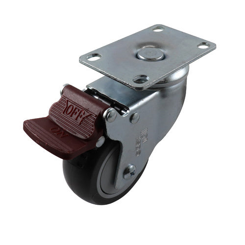 EasyRoll 75mm Grey Rubber Swivel Brake Plate Mount Castor G6 80 kg  G62TZ44K75