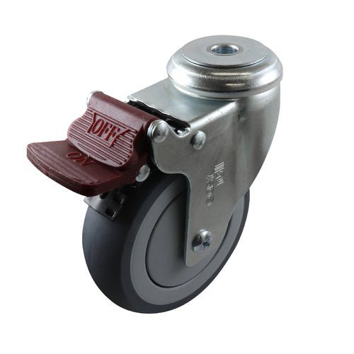 Easyroll Grey Rubber Swivel Brake Bolt Hole Castors G6 - AIMS Industrial Supplies