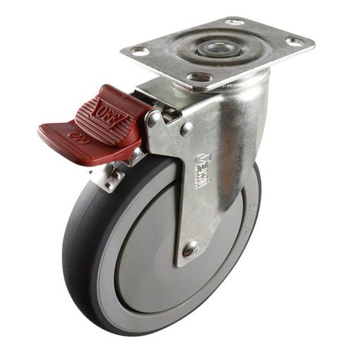 Easyroll Grey Rubber Swivel Brake Plate Mount Castor G6 - AIMS Industrial Supplies