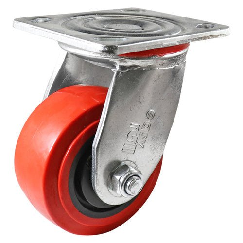 EasyRoll Red Urethane Swivel Plate Castor - J2 Series - AIMS Industrial Supplies