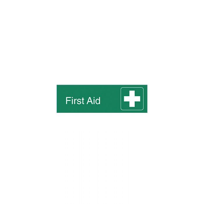 Engraved Office Sign - First Aid + Symbol (Gravoply) 300 x 97mm White/Green