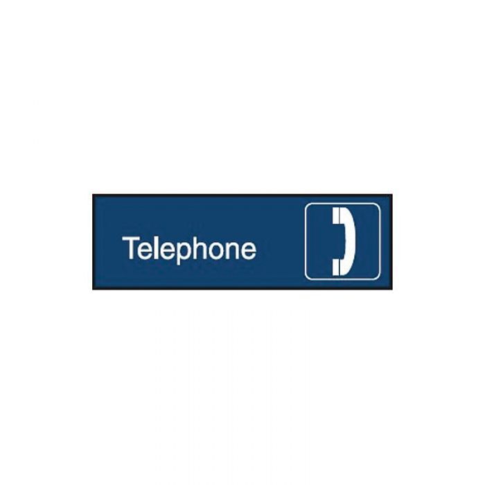 Engraved Office Sign - Telephone + Symbol (Gravoply) 300 x 97mm Black/Silver