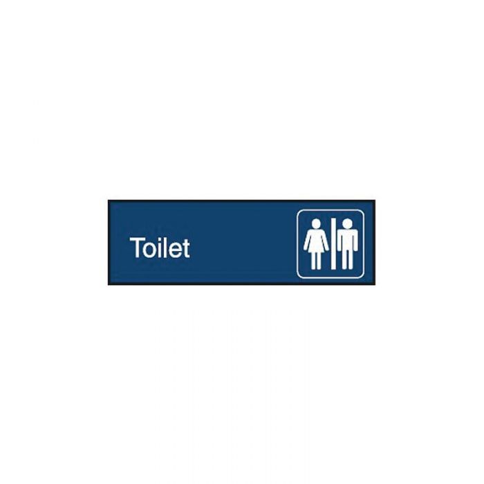 Engraved Office Sign - Toilet + Symbol (Gravoply) 300 x 97mm Black/Silver