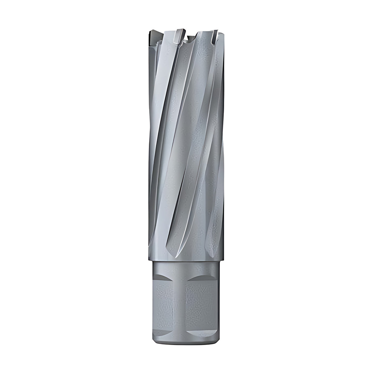 Euroboor TCT annular cutter, 35mm depth of cut, shown upright with the Weldon shank at the bottom