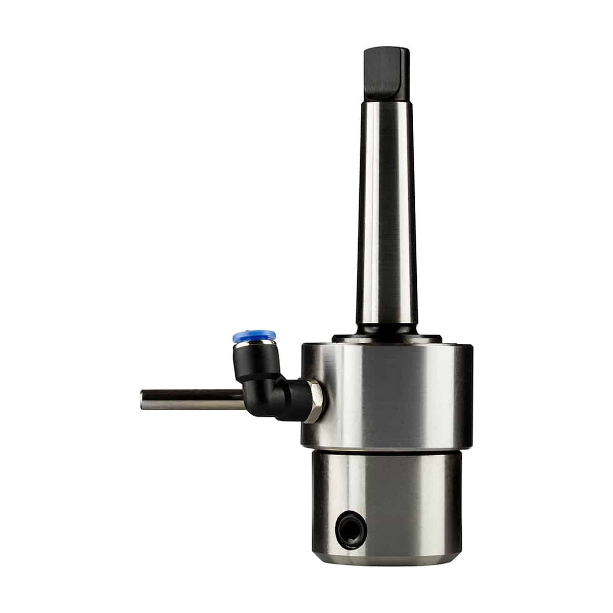 Euroboor MT2 arbor with Weldon chuck end and lubrication ring, blue push-in air fitting at the side