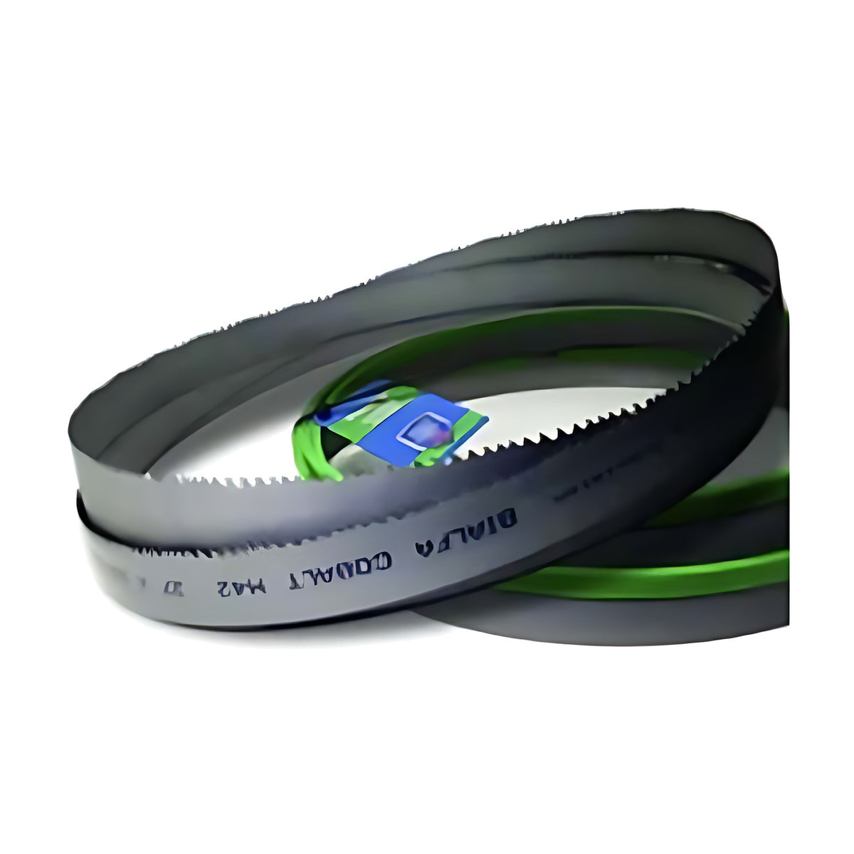Excision Bi-Alfa Cobalt M42 62013014 3500-3985mm band saw blade, coil in green guard with blue tag, Bi-Alfa Cobalt M42 print