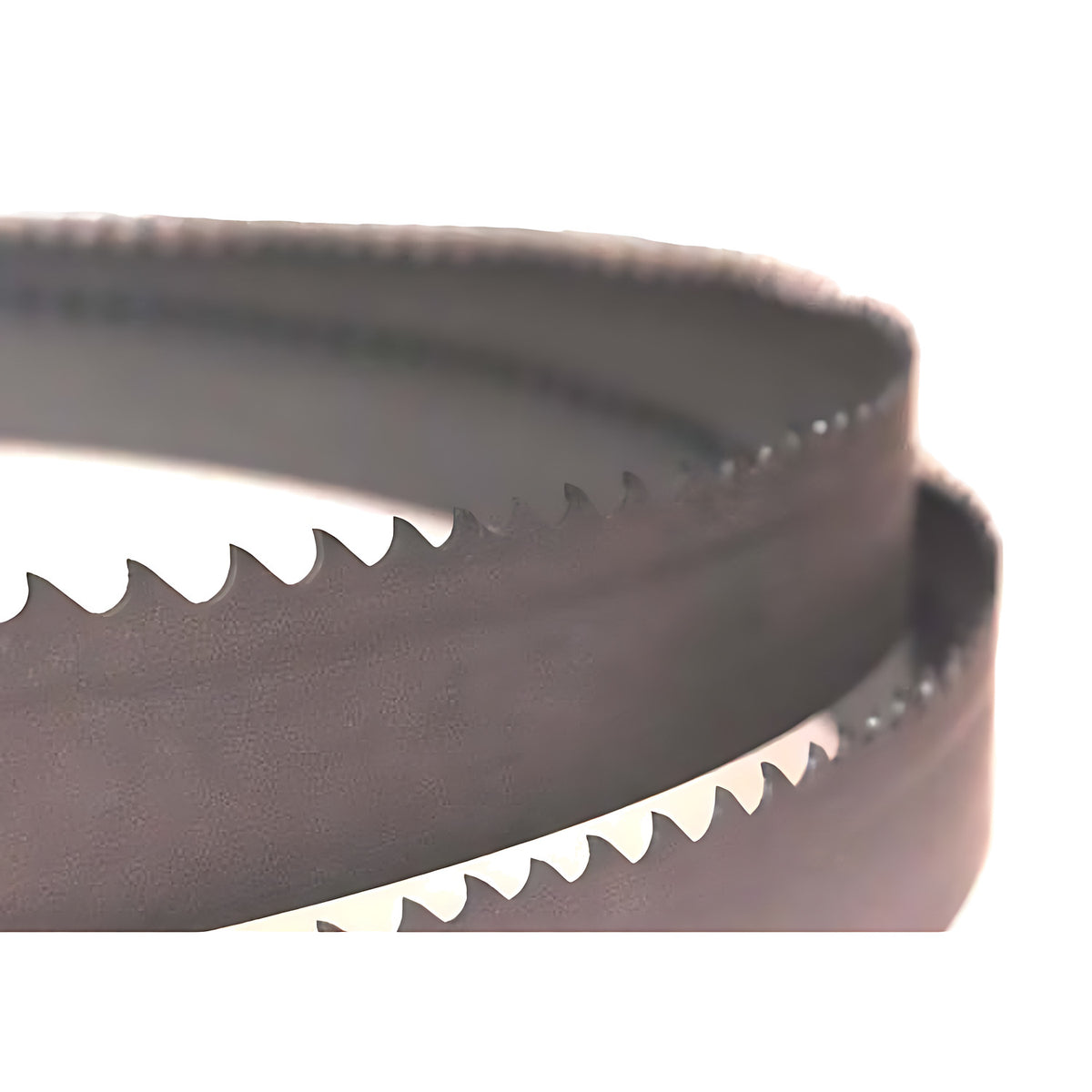 Close-up of teeth on a grey Excision band saw blade, M42 27 x 0.9mm 12/16 TPI 625271216