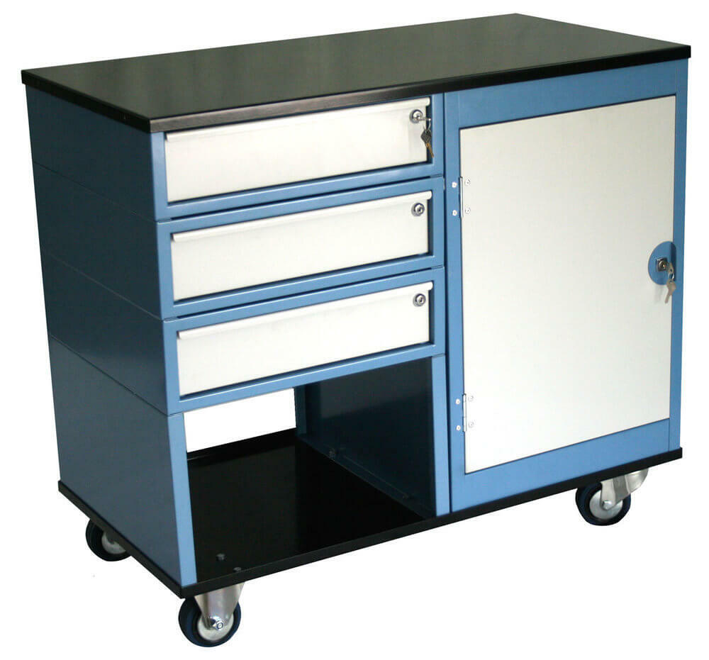 Ezylok BC3DL - Mobile Workstation W/ 1 Cupboard & 3 Drawer - 215008