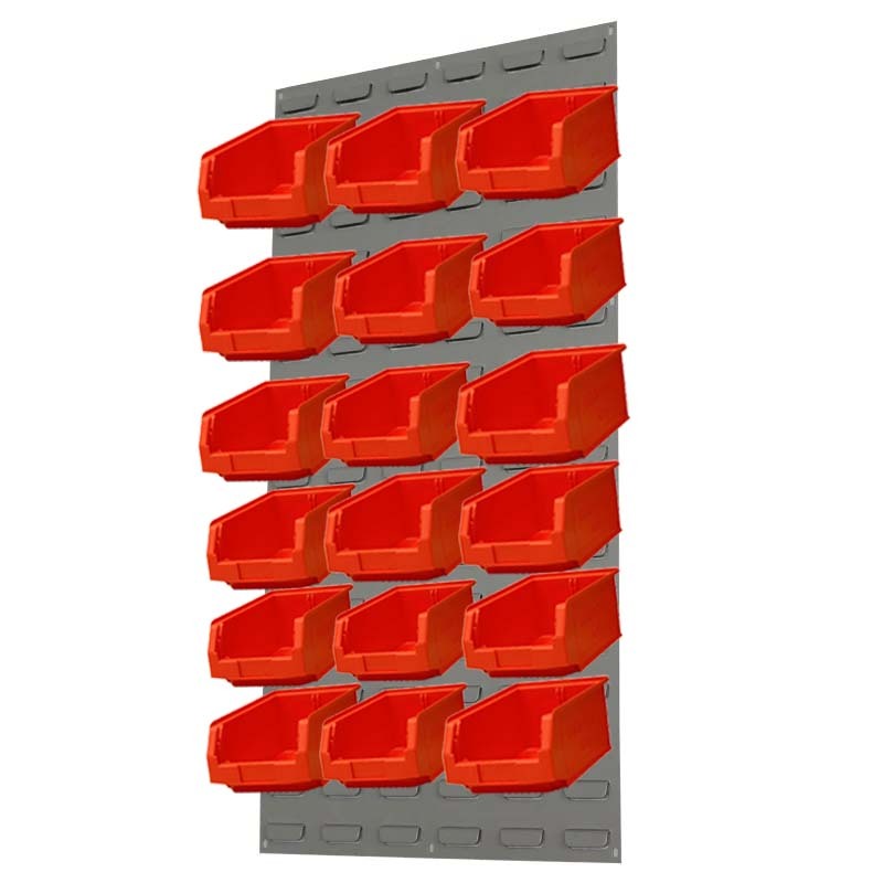 Ezylok LP1 Louvred Panel & 18 Pieces Size 5 Plastic Bin - Red Colour