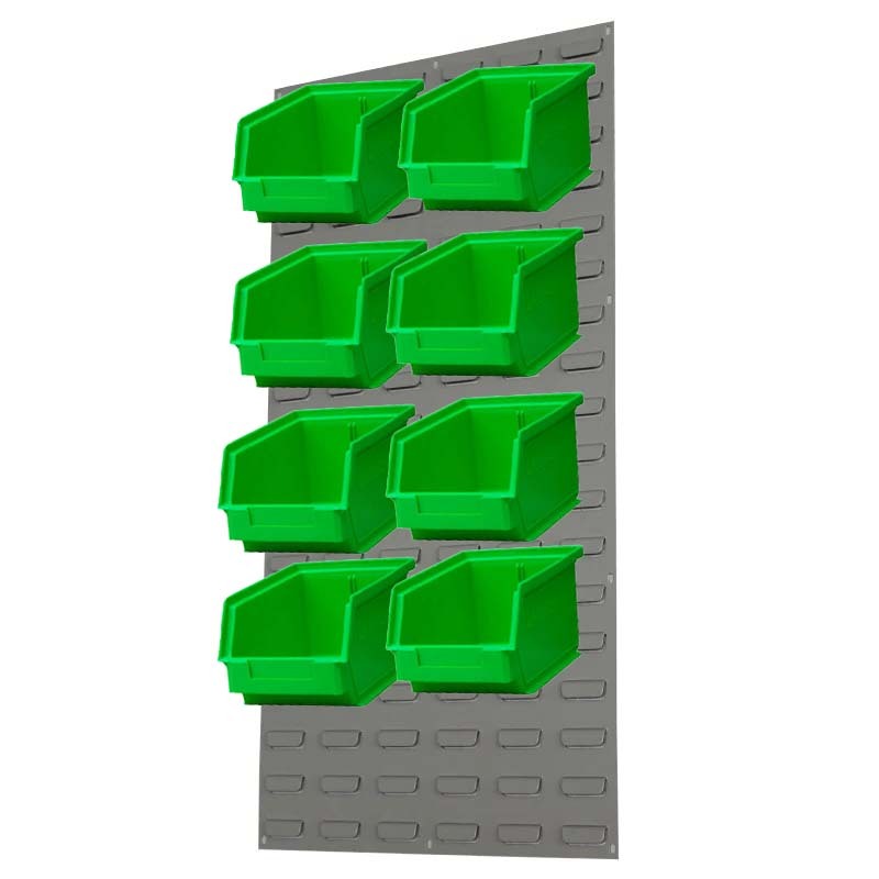 Ezylok LP1 Louvred Panel & 8 Pieces Size 4 Plastic Bin - Green Colour