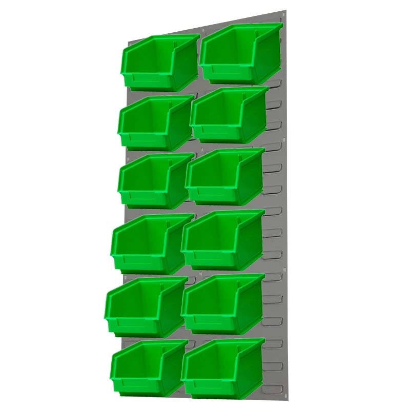 Ezylok LP2 Louvred Panel & 12 Pieces Size 4 Plastic Bin - Green Colour