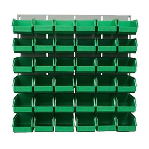 Ezylok LP2 Louvred Panel & 24 Pieces Size 5 Plastic Bin - Green Colour