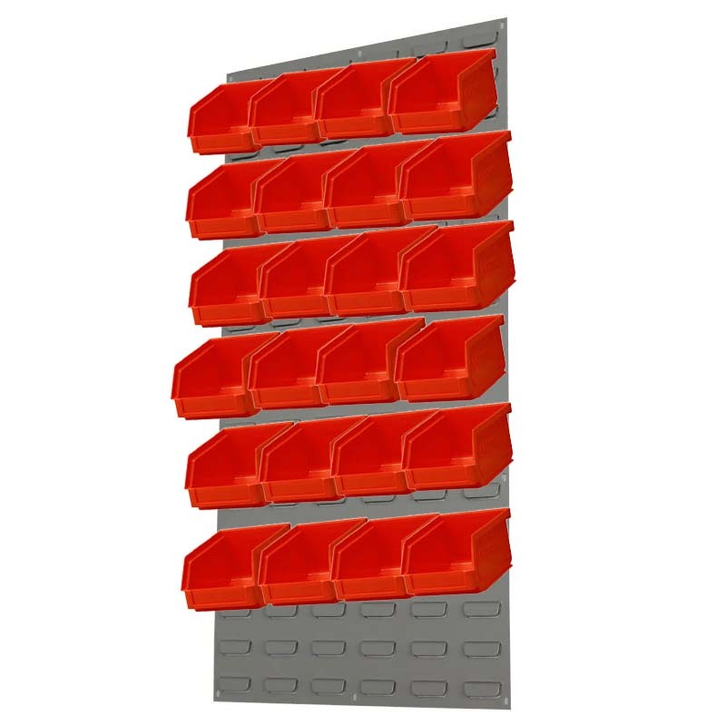 Ezylok LP2 Louvred Panel & 24 Pieces Size 5 Plastic Bin - Red Colour